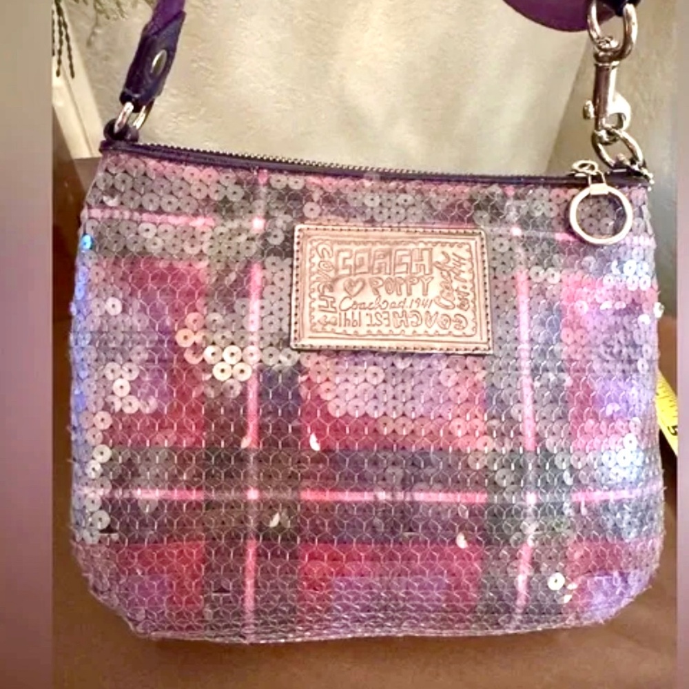 Coach Poppy & Hangtags Plaid Sequin Crossbody Collectible EUC COA